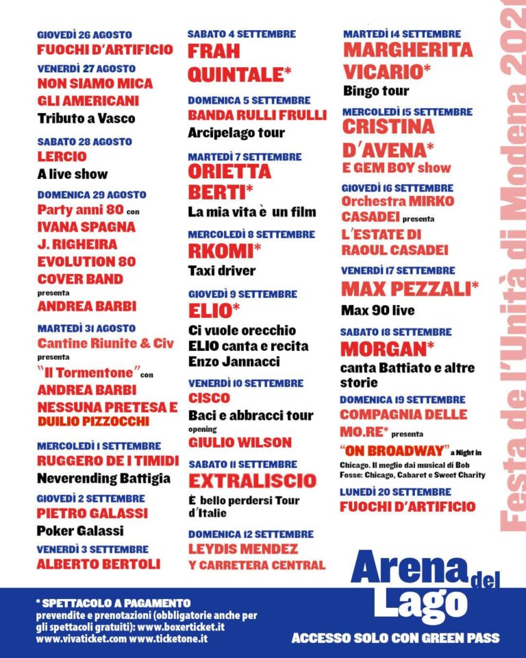 Festa de l’Unità di Modena : Fino al 20 settembre ancora tanti spettacoli